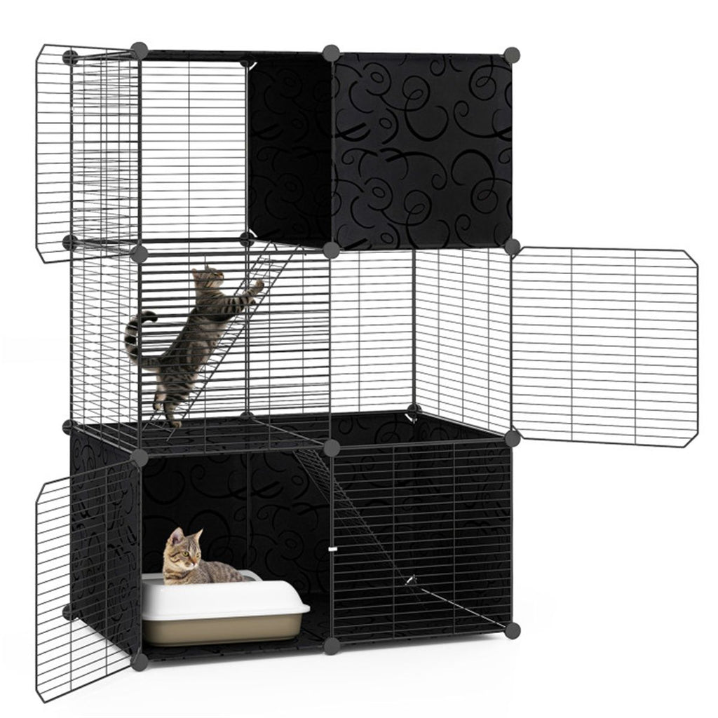 44" Multi-Level Cat Tree Indoor with Sisal Scratching Posts Condo Hammock Hanging Balls Black