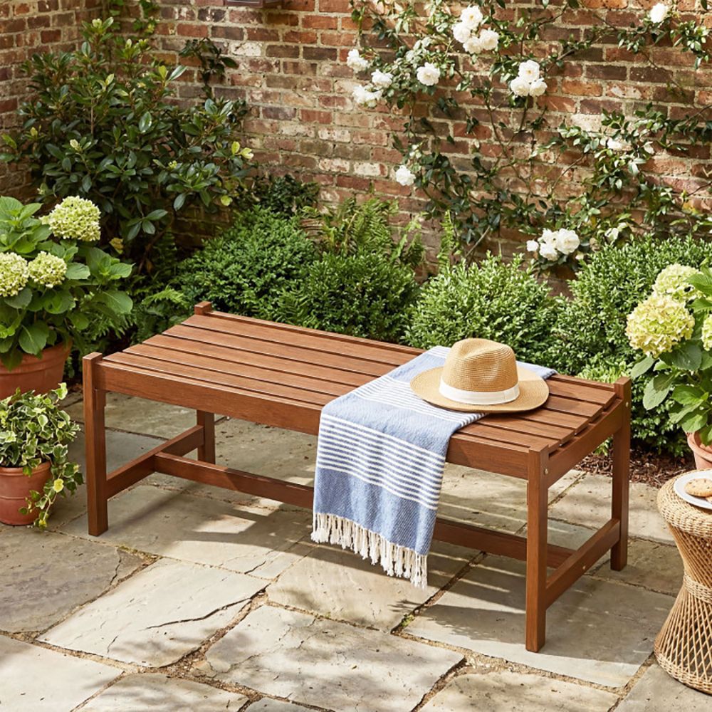 44" Patio Wood Bench Set of 1/2 Outdoor Solid Hardwood Dining Bench with Teak Oil Finish