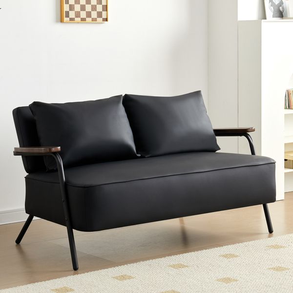 44' W Small Loveseat Sofa Couch Faux Leather Modern Futon Sofa Bed with Wider Seat Depth Upholstered 2-seat Love Seats Sleeper Sofa for Living Room Bedroom Apartment Office (Black)