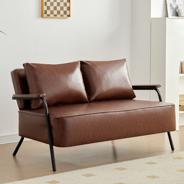44' W Small Loveseat Sofa Couch Faux Leather Modern Futon Sofa Bed with Wider Seat Depth Upholstered 2-seat Love Seats Sleeper Sofa for Living Room Bedroom Apartment Office (Coffee)