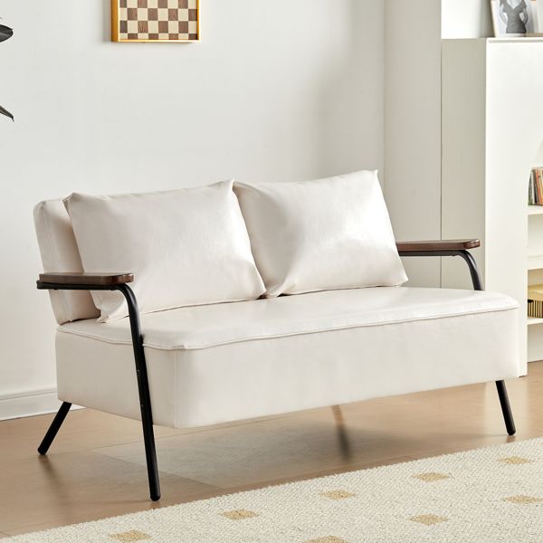 44' W Small Loveseat Sofa Couch Faux Leather Modern Futon Sofa Bed with Wider Seat Depth Upholstered 2-seat Love Seats Sleeper Sofa for Living Room Bedroom Apartment Office (White)