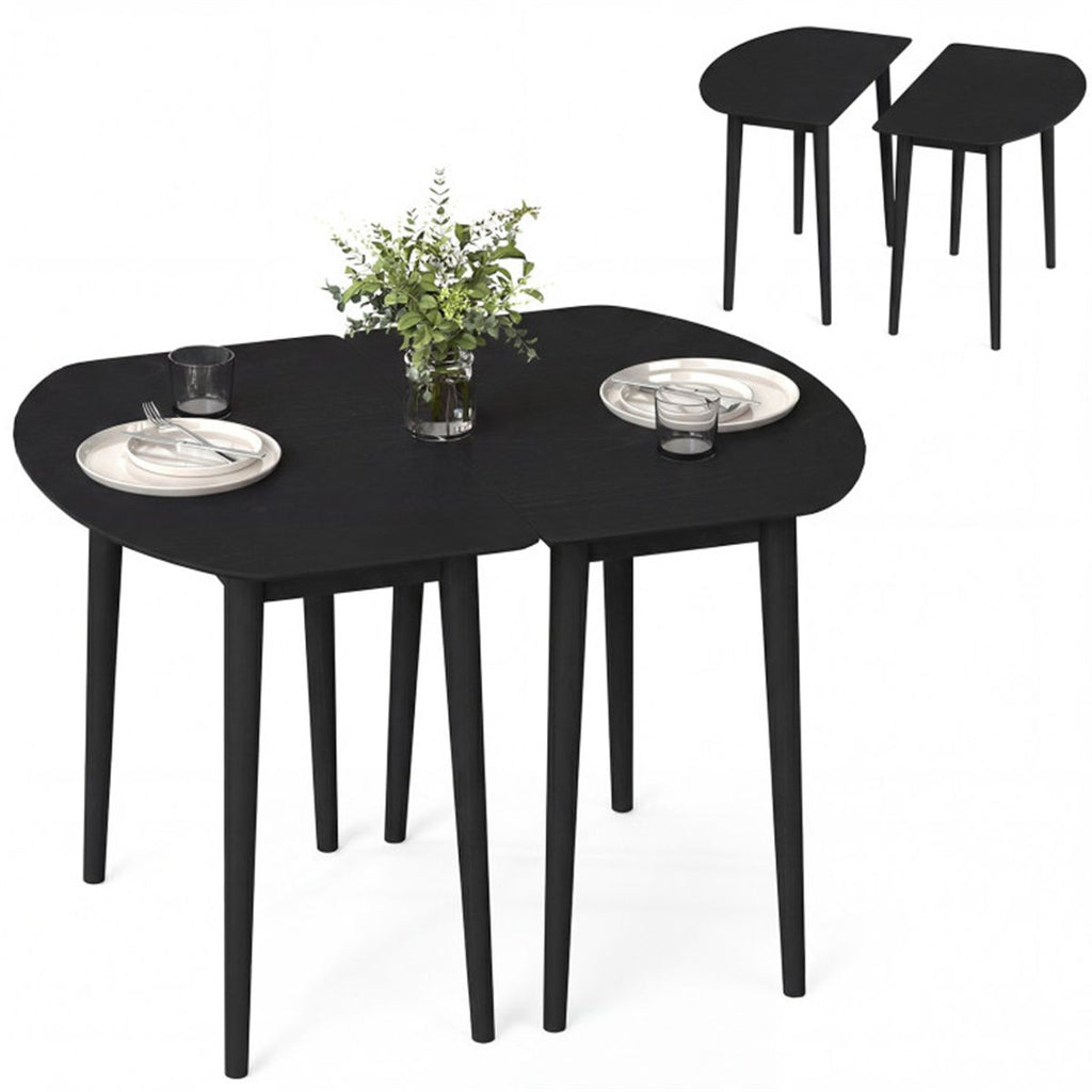 45" Extendable Dining Table Set, 2 Half-Round Tables Convertible to Oval for 4-6 People Black