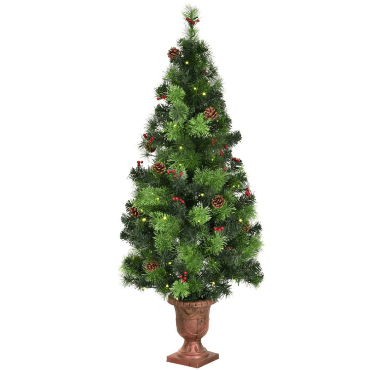 4/5 Feet LED Christmas Tree with Red Berries Pine Cones