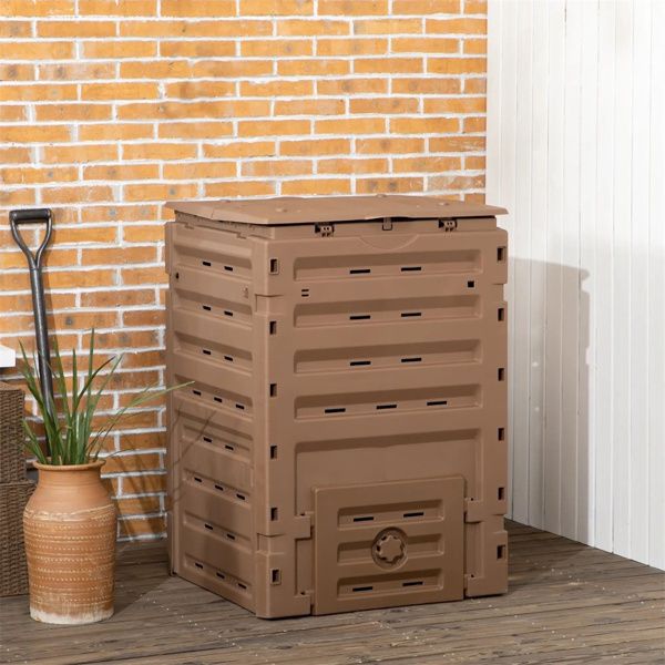 450L Garden Compost Bin with 2 Sliding Doors, Brown