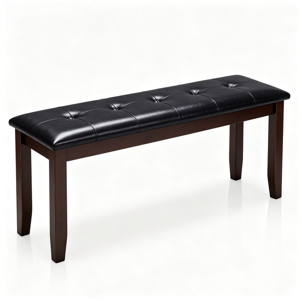 45.5" Solid Rubber Wood Entryway Bench 400LBS, PU Leather Padded Dining Bench, Multi-purpose Shoe Vanity Bed End Bench for Hall Dining Room