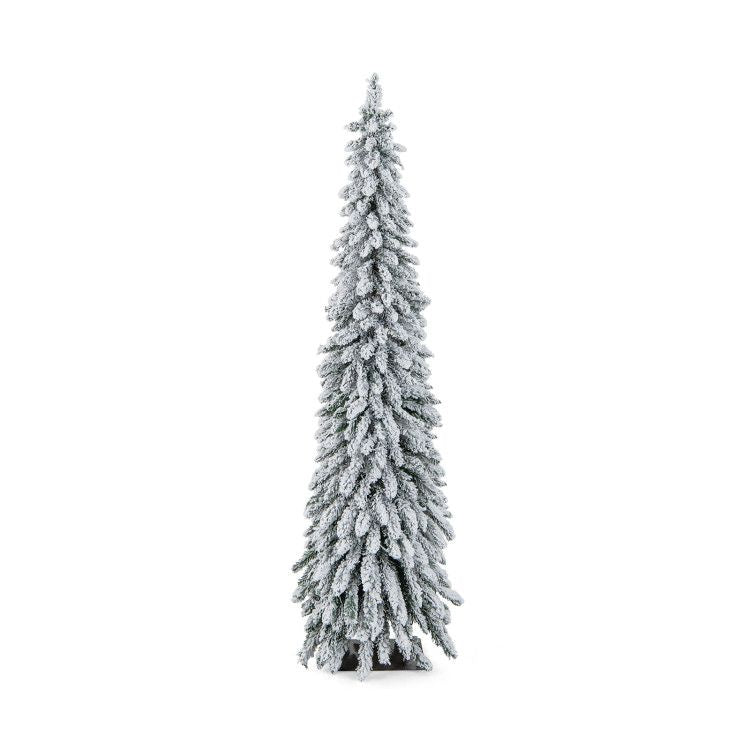 4/5/6 Feet Pre-Lit Artificial Christmas Tree Snow-Flocked Slim Pencil Xmas Decor