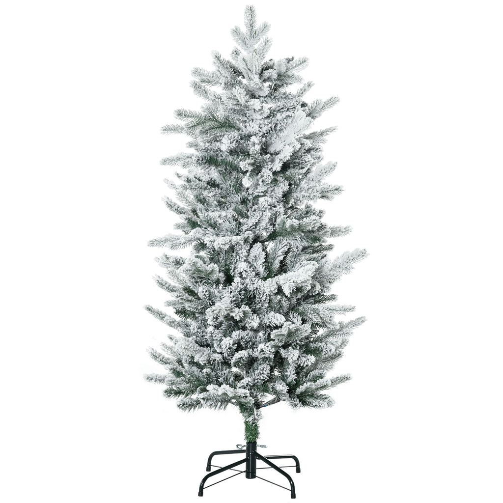 4.5ft Flocked Christmas Tree with Snow Frosted Branches Auto Open Steel Base Green