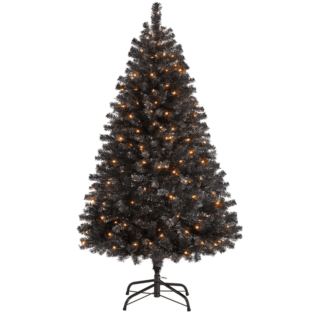 4.5Ft Pre Lit Fir Christmas Tree with Incandescent Warm Lights, Black