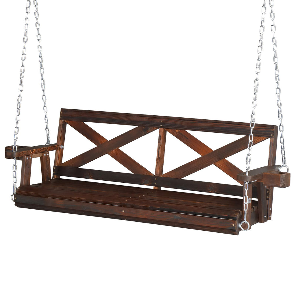 4.5ft Wood Patio Porch Swing for Courtyard & Garden, Heavy Duty Swing Chair Bench with Hanging Chains for Outdoors without swing frame