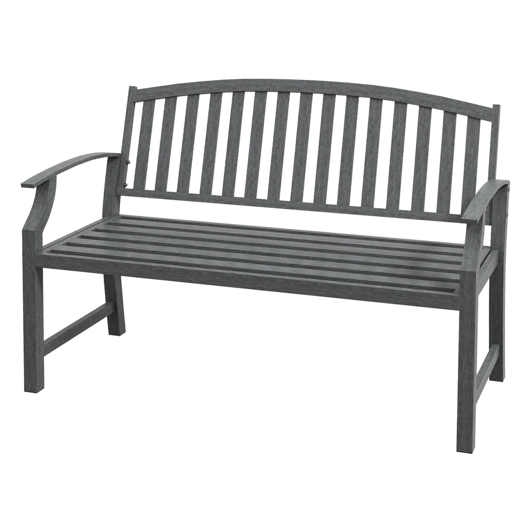 46" Outdoor Garden Bench Gray Metal Steel Slatted Frame for Stylish Patio Park Porch Lawn Yard Deck