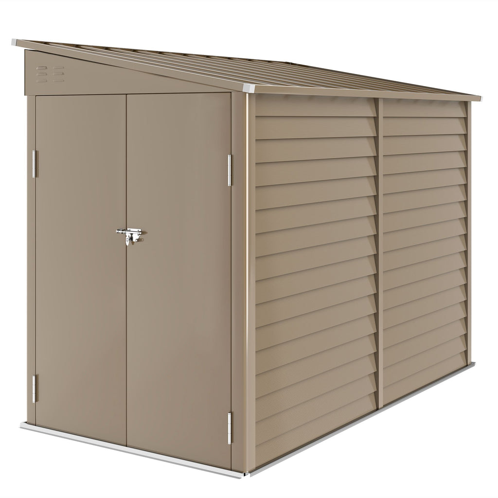 4.6' x 9' Outdoor Storage Shed, Lean to Garden Shed with Foundation Kit, Lockable Doors and Gloves for Patio, Lawn, Brown