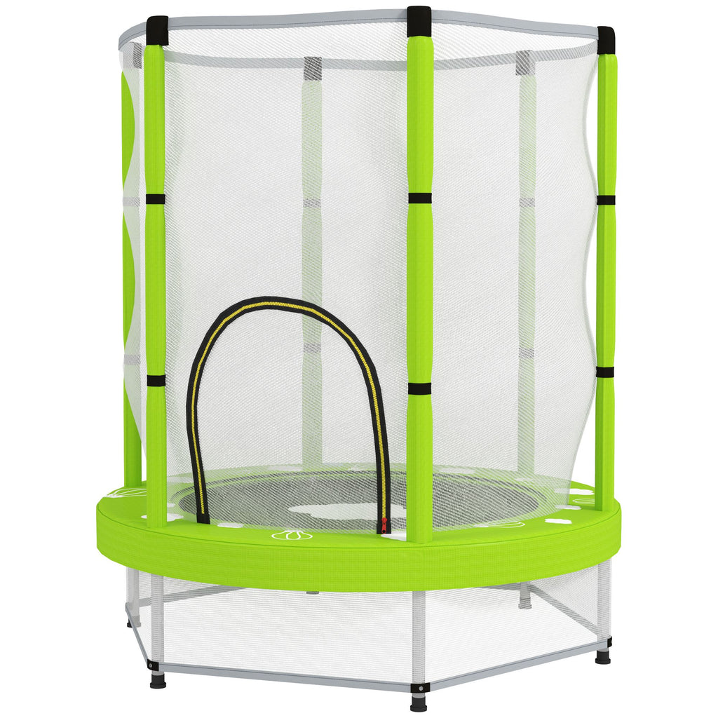 4.6FT Toddler Trampoline w/ Safety Net, Recreational Trampoline for Indoor Outdoor, Cloud Pattern, Green