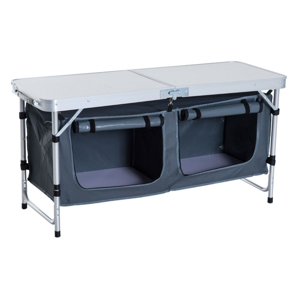 47" Aluminum Portable Camping Table, Folding Picnic Table with Handle & Storage, Silver