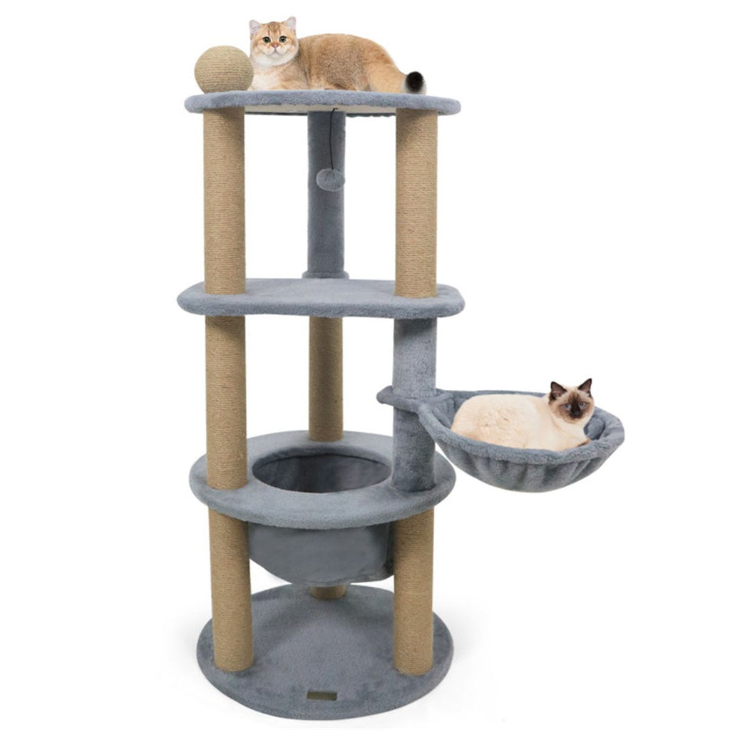 47" Cat Tower with Scratching Posts - Multi-Level Cat Tree for Relax & Play, Light Grey