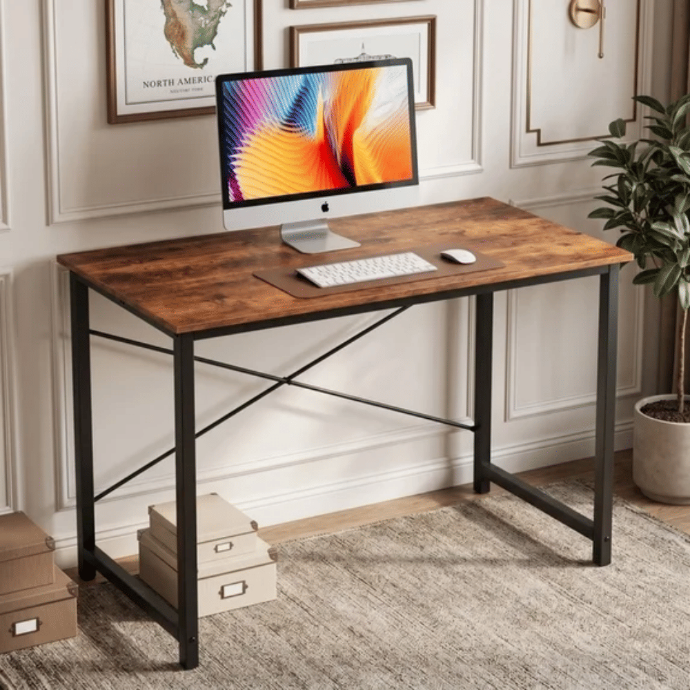 47" Computer Desk Gaming Table Home Office Writing Study Workstation with Sturdy Metal Frame, Rustic Brown