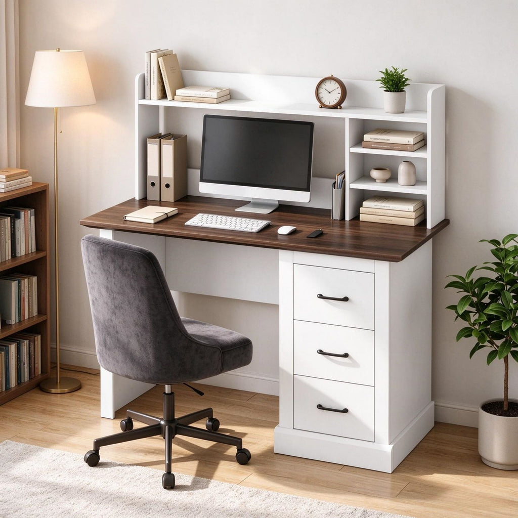 47" Computer Desk with 3 Drawers & Storage Shelves, Home Office Study Writing Table