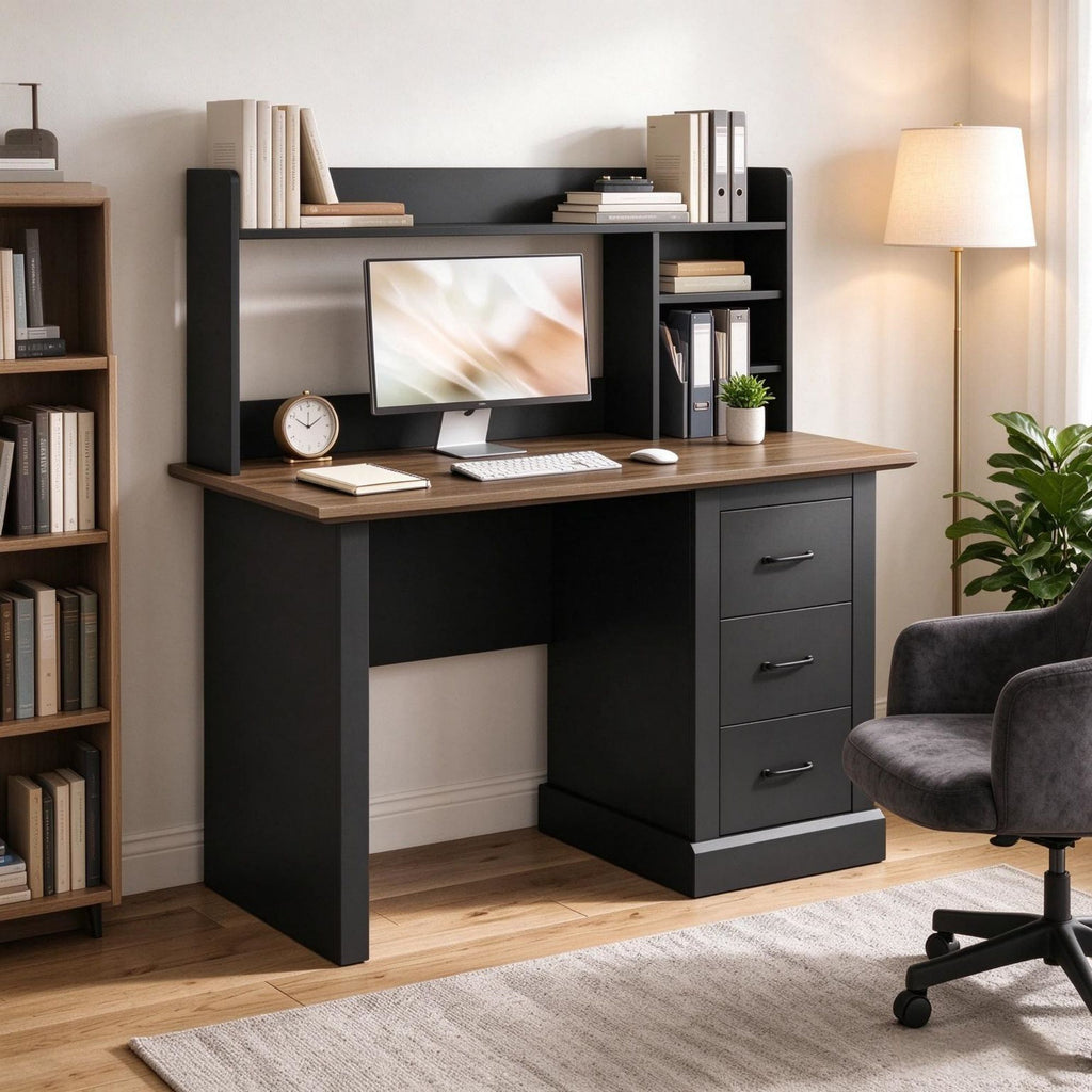 47" Computer Desk with 3 Drawers & Storage Shelves, Home Office Study Writing Table