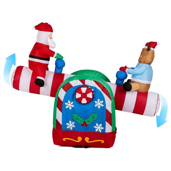 4.7 FT Lighted Christmas Inflatable Decoration, Large Motorized Seesaw with Santa and Reindeer, Funny Blow Up Yard Decorations with Built-in LED Lights for Holiday Party Front Yard Lawn Garden Decor