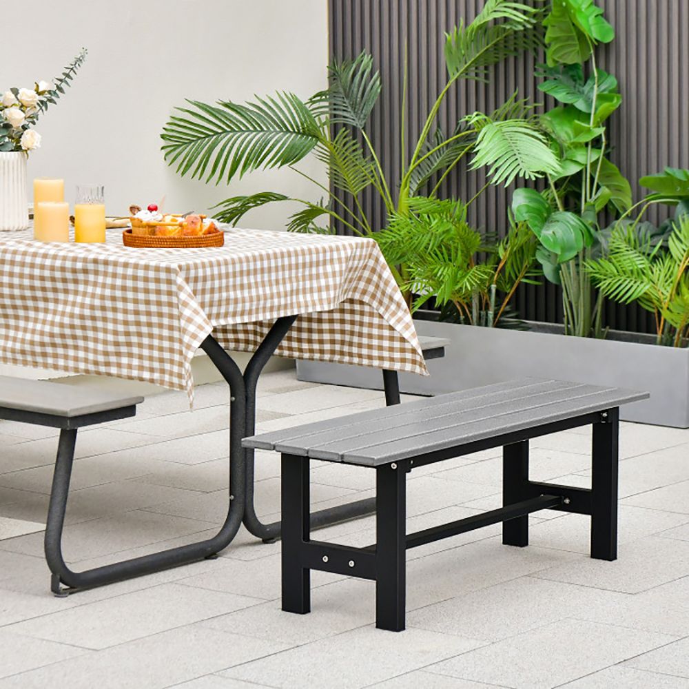 47 Inches Outdoor Chair with Slatted Seat and Plastic Coated Iron Frame