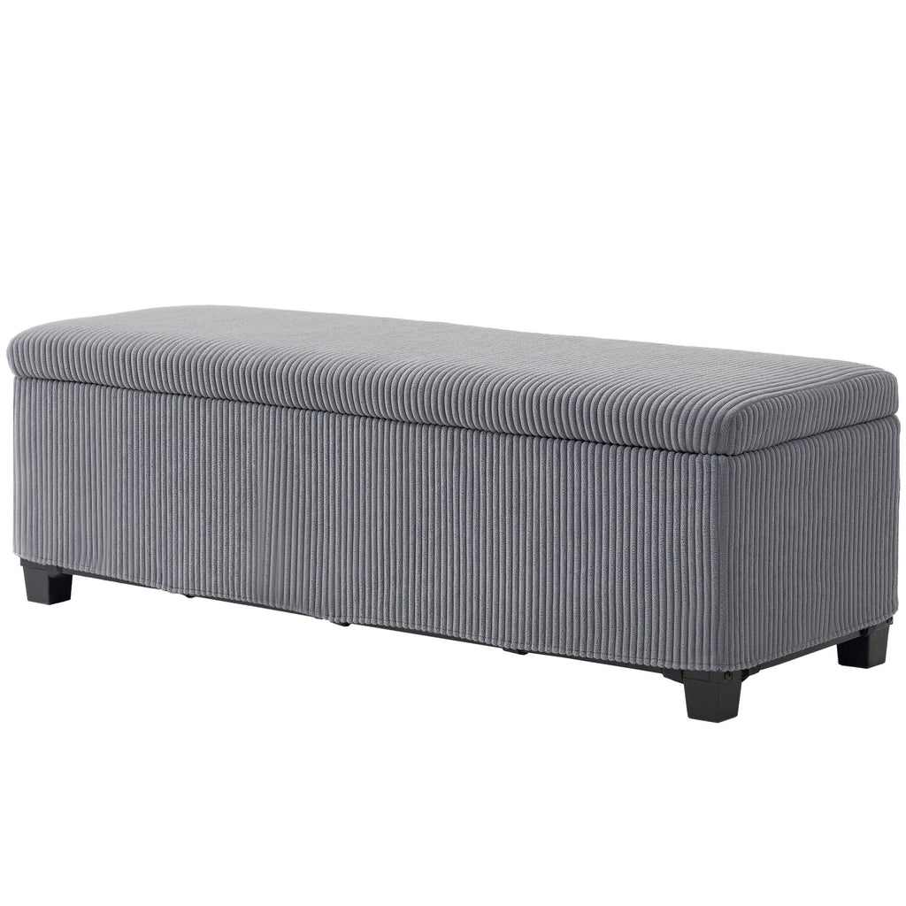 47 Inches Storage Ottoman Bench, Foot Rest with Legs, End of Bed Bench, Corduroy Storage Chest for Living Room, Gray