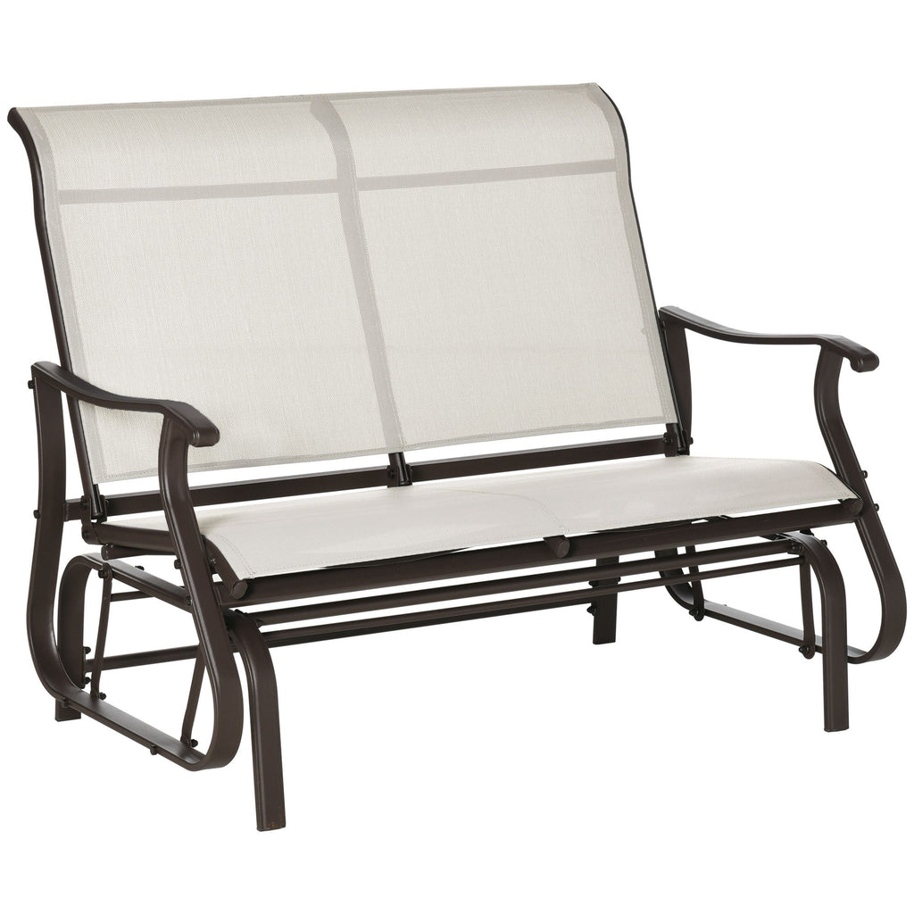 47" Outdoor Double Glider Bench, Patio Glider Armchair for Backyard with Mesh Seat and Backrest, Steel Frame, Cream White