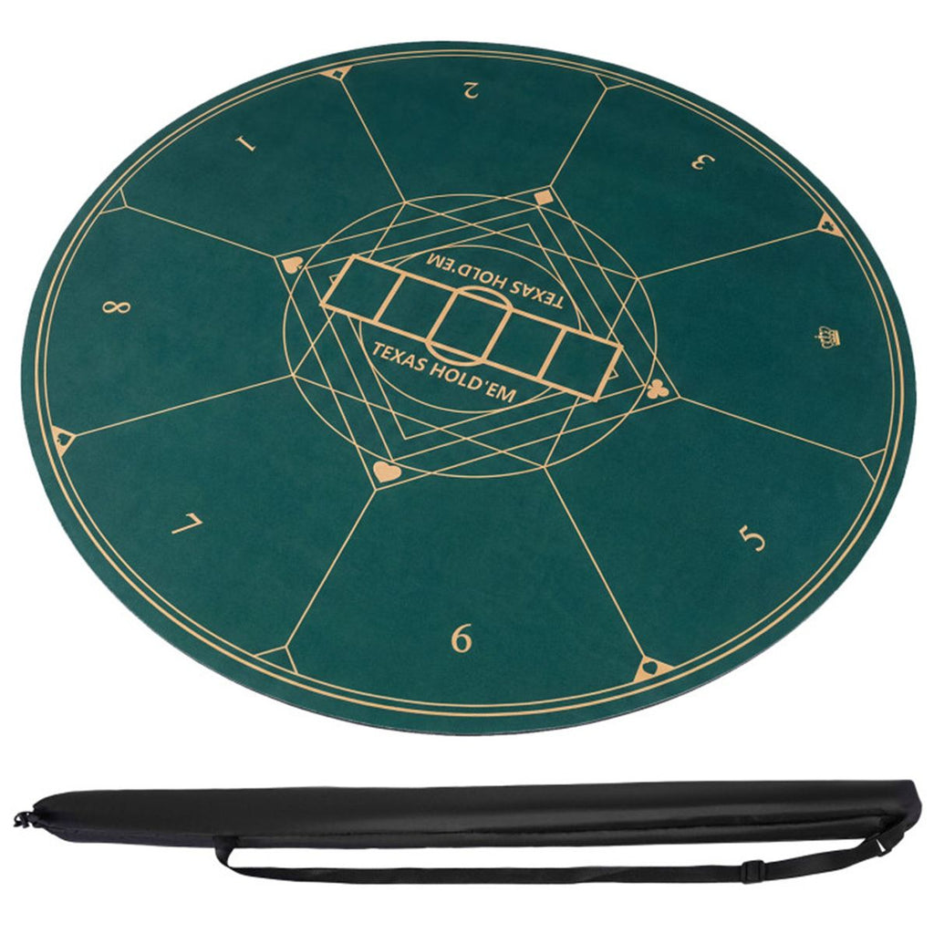 47" Round Foldable Poker Table Top Mat with Non-Slip Rubber Base, Portable Casino-Grade Poker Mat with Carrying Bag (Green)