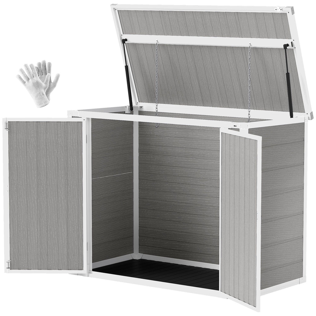 4.7 x 2.5FT Outdoor Horizontal Storage Shed, Lockable Trash Can Storage with Chain Lid, Gray