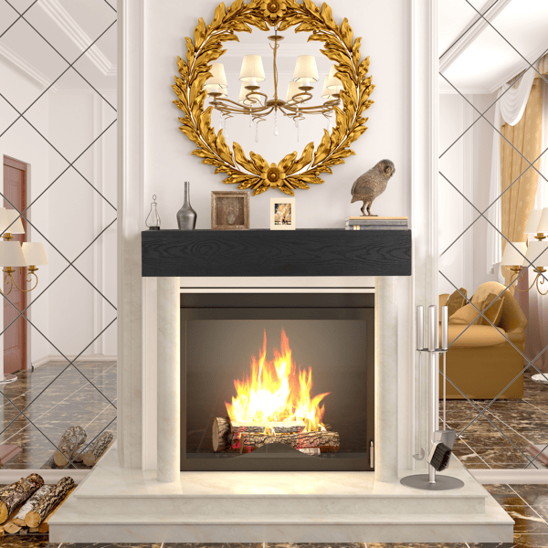 48" Embossed Fireplace Mantel Western Red Cedar Wall-Mounted & Floating Shelf for Home Decor