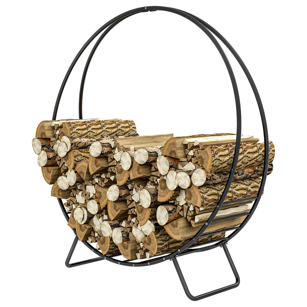 48" Firewood Rack with Waterproof Cover, Heavy Duty Wood Storage Holder Log Rack for Indoor Outdoor, Black