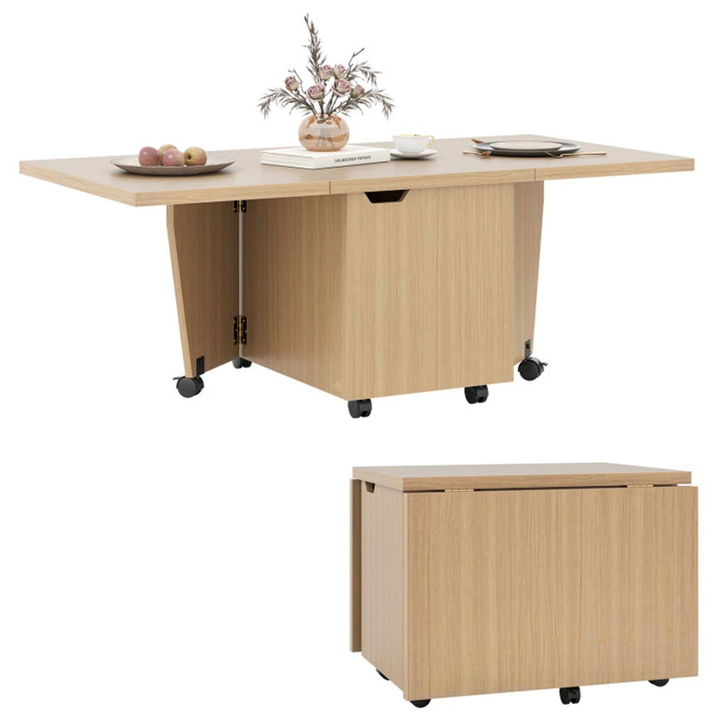 48" Foldable Coffee Table Extendable Center Table With Storage Cabinets & Wheels - Oak