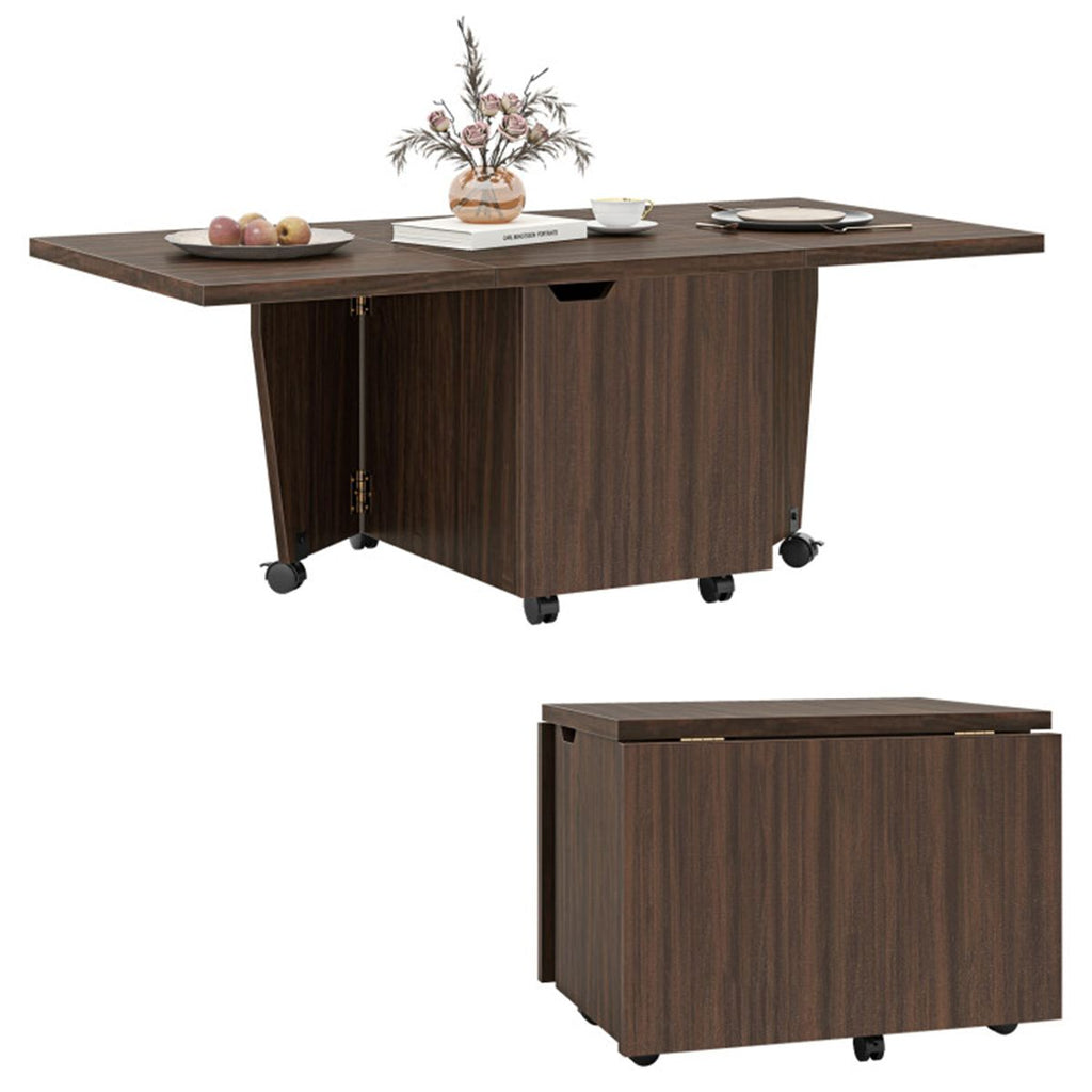 48" Foldable Coffee Table Extendable Center Table With Storage Cabinets & Wheels - Walnut