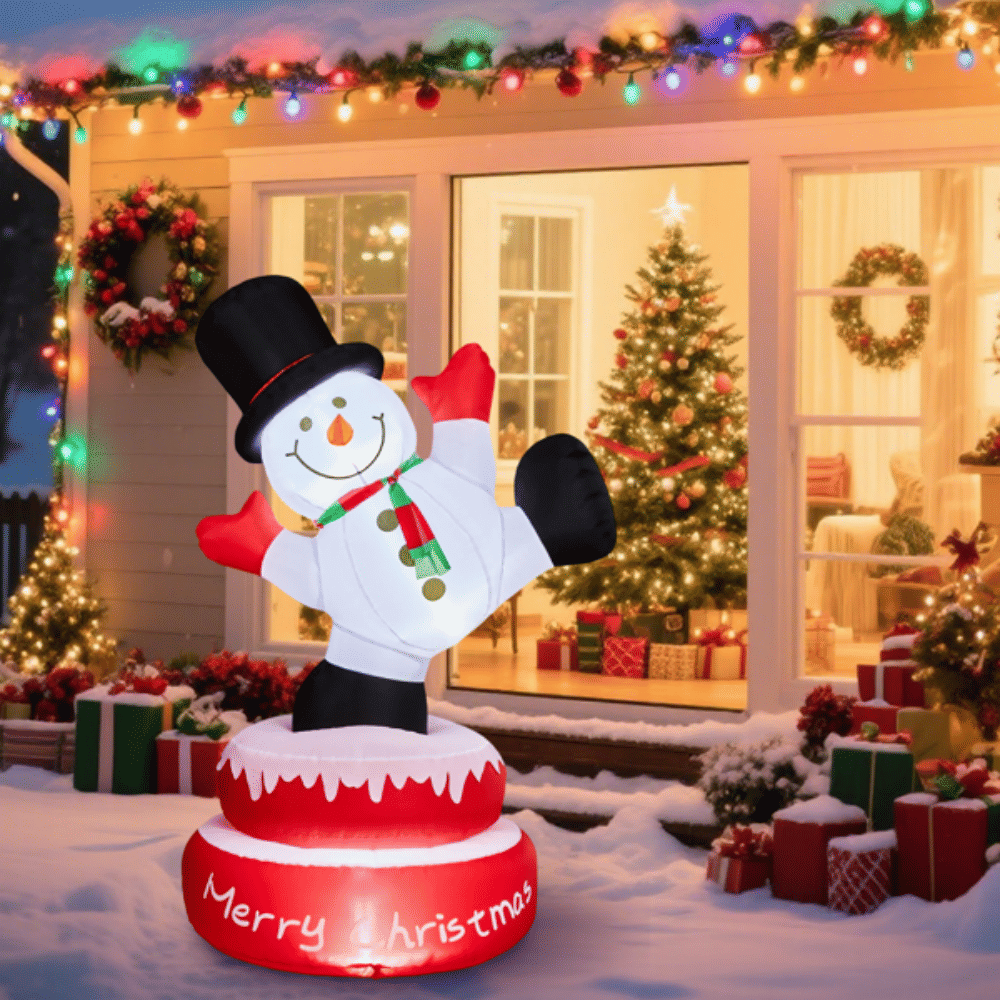 4.8 ft Animated Christmas Inflatable Snowman with Rotating Motor and 3 LED Lights, Multicolor