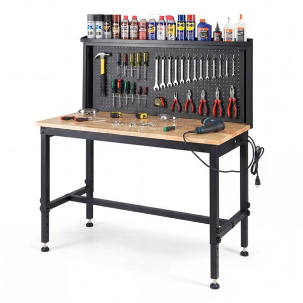 48" Heavy-Duty Workbench 2000LBS Capacity 7-Level Height Adjustable with Built-in Power Strip
