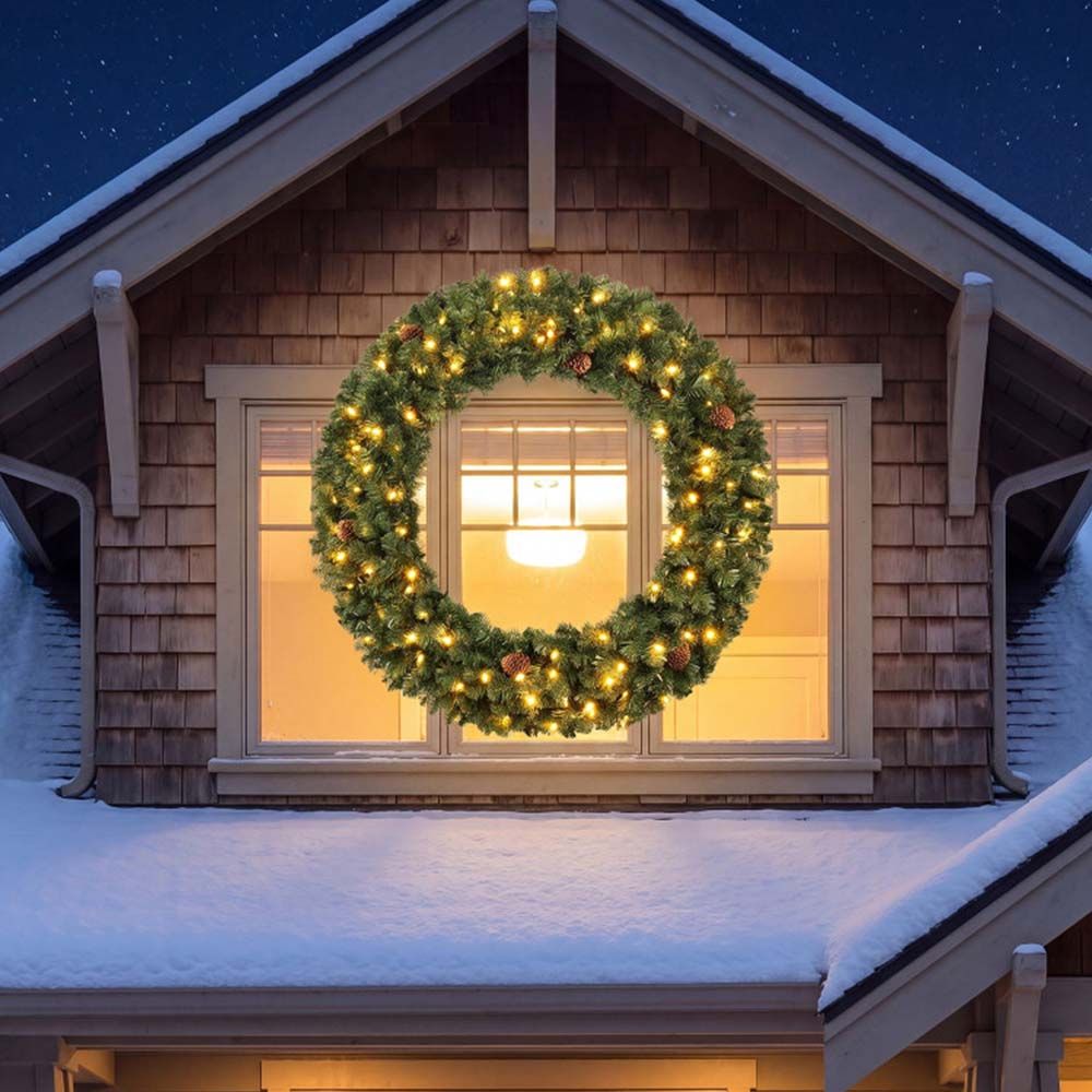 48 Inch Large Pre-Lit Artificial Christmas Wreath
