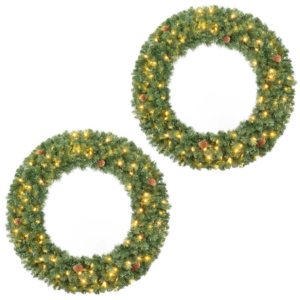 48 Inch Large Pre-Lit Artificial Christmas Wreath