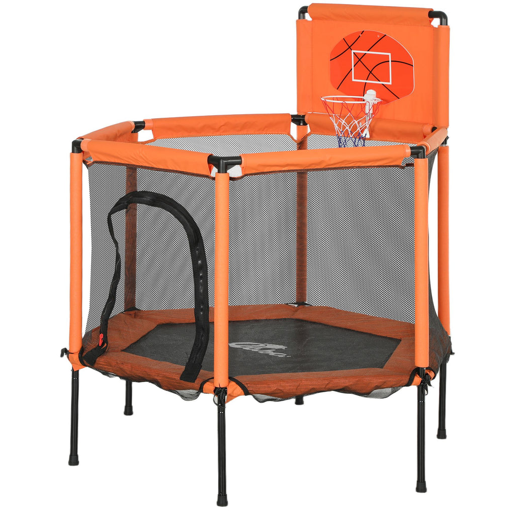 48" Kids Trampoline with Safety Enclosure Net, Basketball Hoop for Ages 3-6, Gifts for Boys & Girls, Orange
