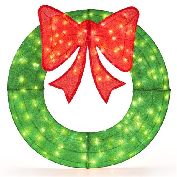 48" Pre-Lit Christmas Wreath - 200 LED Lights (Warm White + Red), Large Bow (29"x30"), IP44 Weatherproof for Indoor/Outdoor