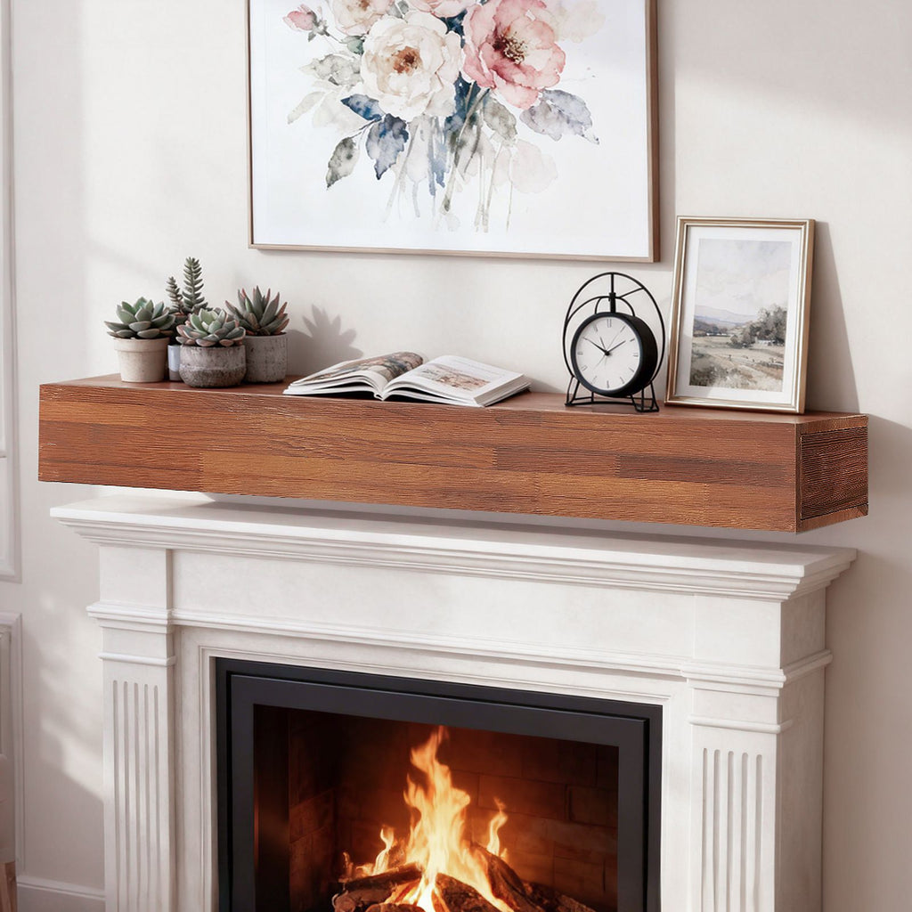 48" Rustic Wood Fireplace Mantel,Wall-Mounted & Floating Shelf for Home Decor