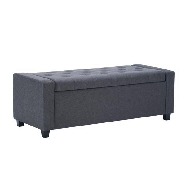 48" Storage Bedroom Bench for End of Bed, Faux Linen Upholstered Storage Ottoman with Arms for Bedroom,Living Room, Entryway, Grey