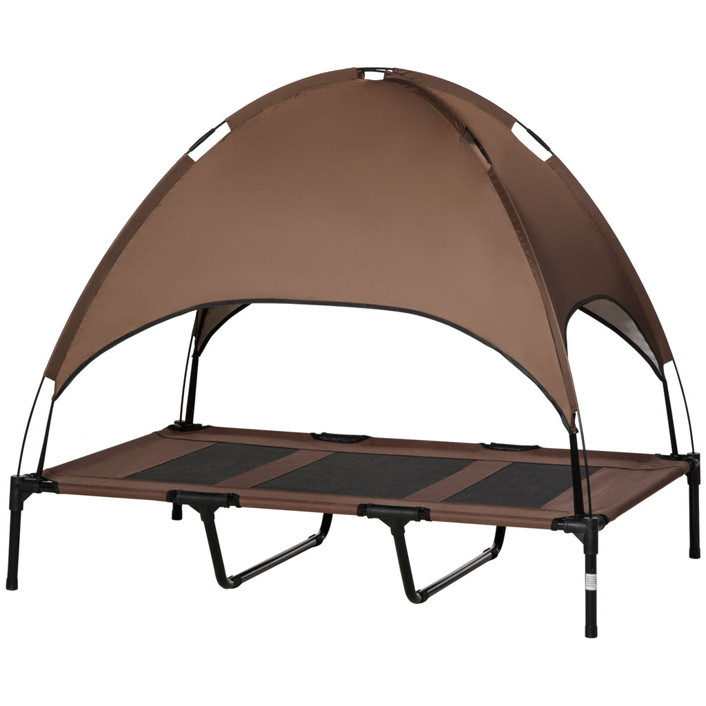 48" x 36" Elevated Portable Dog Cot Cooling Pet Bed with UV Protection Canopy Shade, Coffee