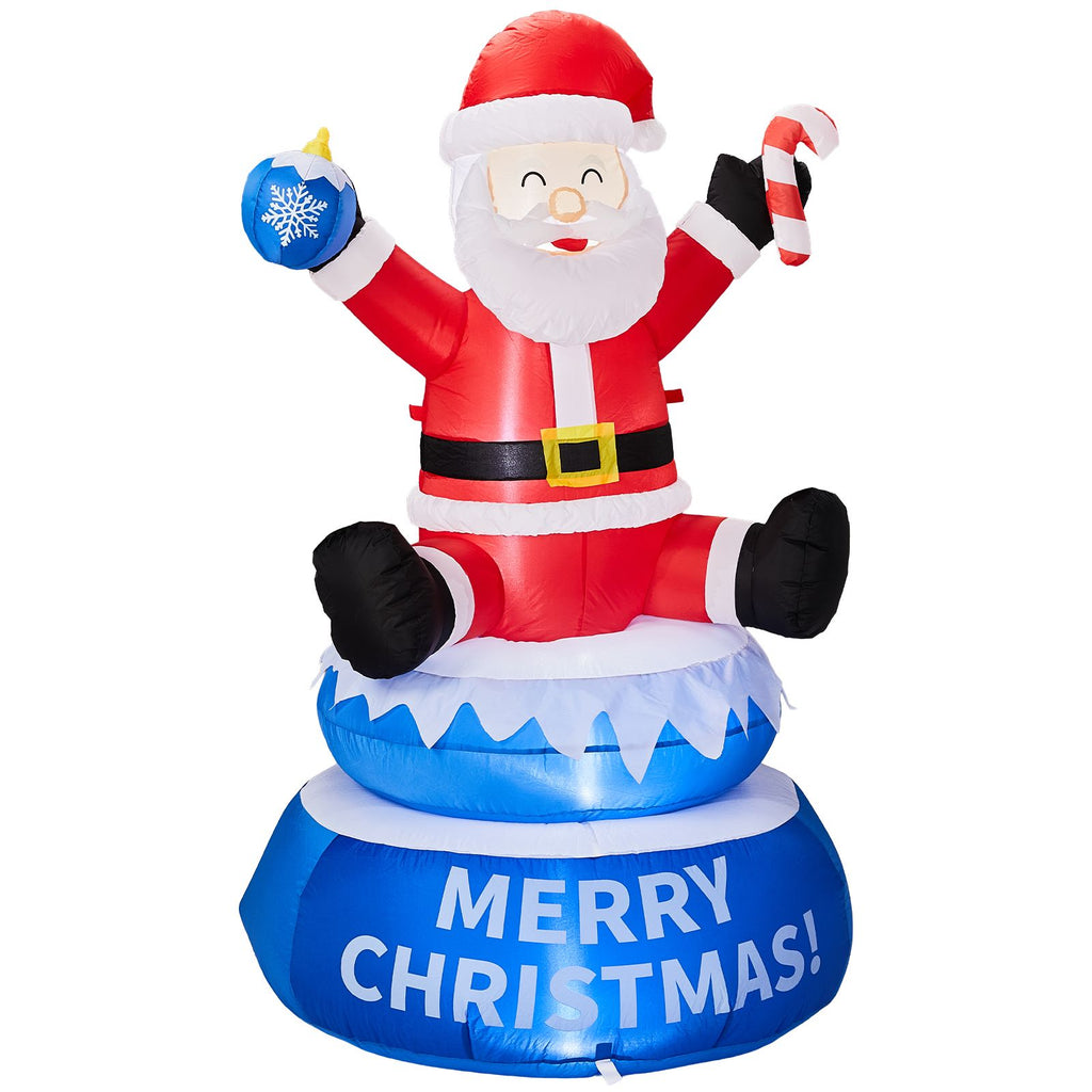 4.8FT Rotating Sitting Santa Inflatable, 4 LED Lights, 210D Polyester Christmas Decor, US Plug