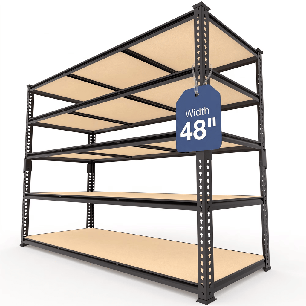 48"W Garage Shelving Unit 5 Tier AdjustableStorageShelves 2700lbs Metal Shelf RackforBasement PantryKitchen, 17.94"D x 71.89"H