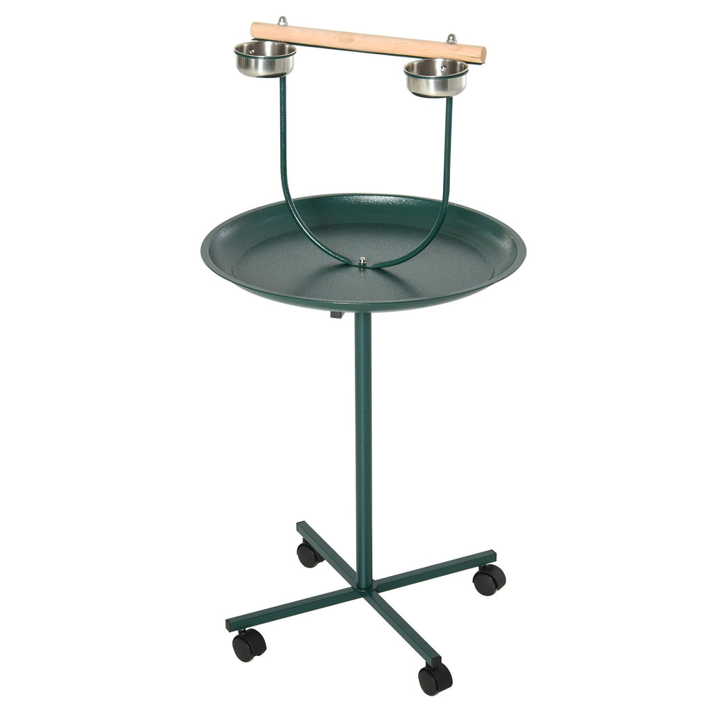 49 Bird Play Stand with Wheels Stainless Steel T-Stand Training Playground with Perch & Bowls