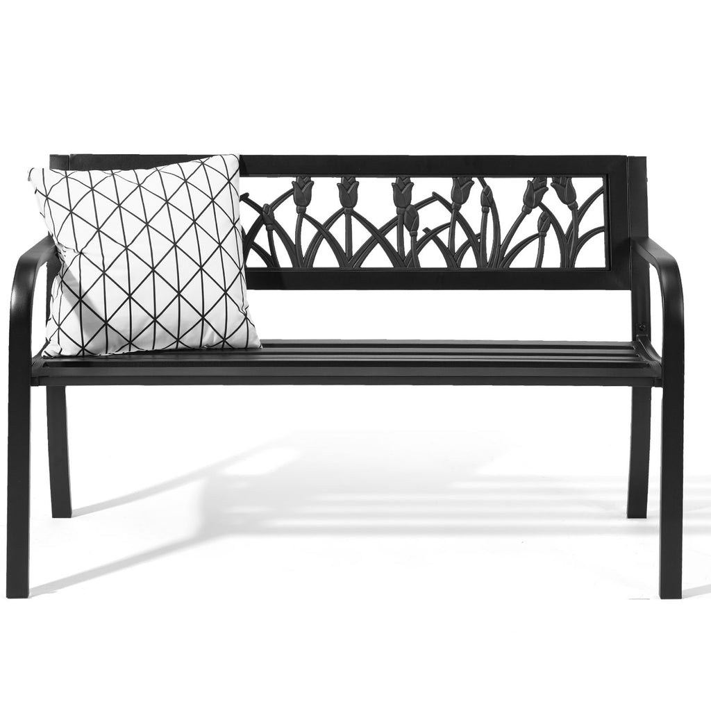 49in PVC Tulip Backrest Iron Bench Black