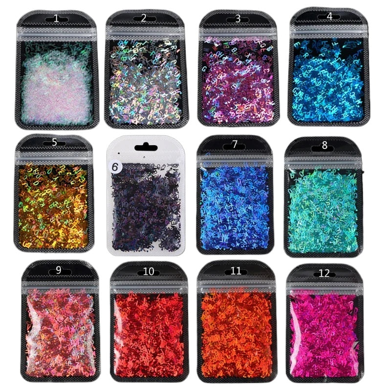 13ME English Letters Glitter Sequins Flakes Resin UV Epoxy Mold Fillings Nail Art Decorations for DIY Crafts Jewelry Making