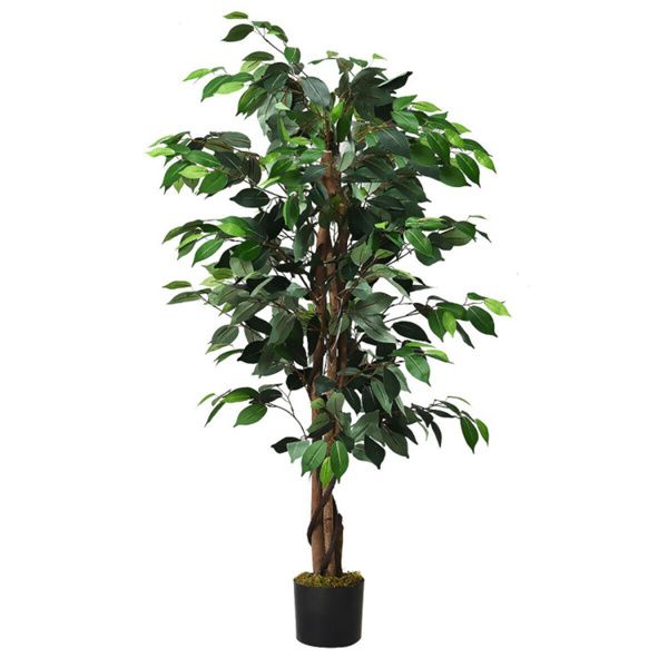 4FT Artificial Ficus Tree - 504 PEVA/Polyester Leaves, Multiple Trunks, Green