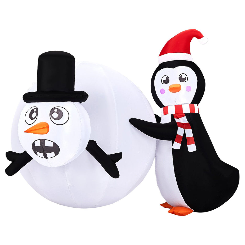 4FT Christmas Inflatable Penguin Rolling Snowball Yard Decoration with 3 LED Lights, 210D Polyester Outdoor Holiday Lawn Decor, 12V 12W Low Power, US Plug Adapter, Includes Drawstring Storage Bag