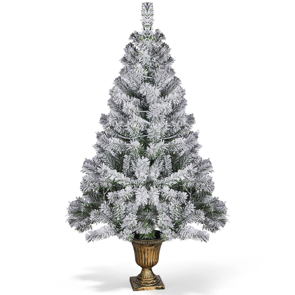 4FT Flocked Christmas Tree in Cup Pot, 211 PVC Tips, 120 Warm White Lights with 8 Modes & Remote, US Plug
