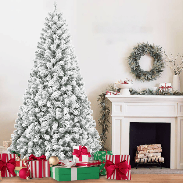 4FT Flocked Christmas Tree – Snowy PVC Artificial Holiday Tree with 233 Tips, Compact Full Shape, Sturdy Metal Stand, Christmas Tree for Home, Office, or Apartment Decoration