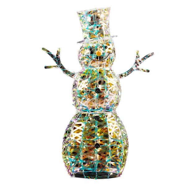 4FT Lighted Iridescent Snowman Christmas Decorations, Pre-lit Holiday Decor with 100 Warm White LED Lights for Xmas Outdoor Indoor Decor Lighted Holiday Displays